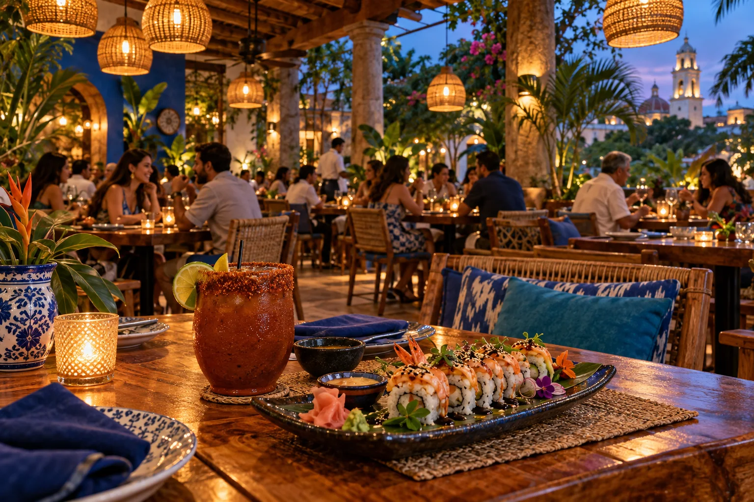 Concepto de ambiente tropical del restaurante